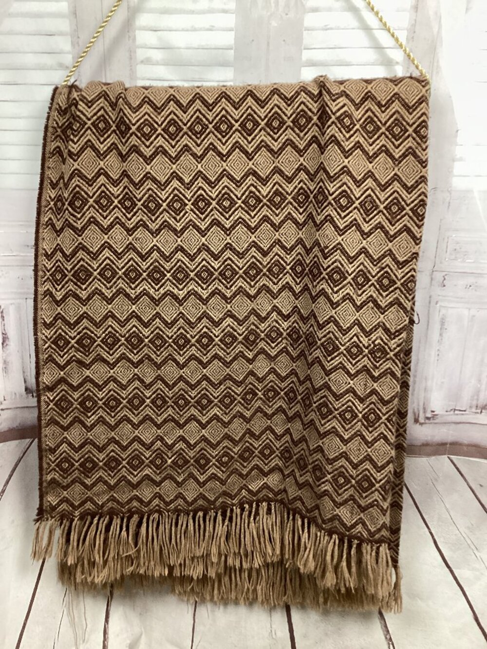 Imagine Peru Alpaca Throw Blanket Geometric Diamond Woven Fringe 54x67